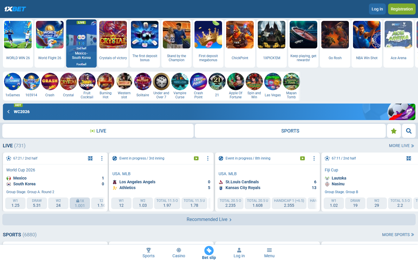 1xBet public page screenshot for Coin Volcano checks